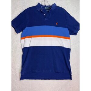 Polo Ralph Lauren Mens Custom Fit Colorblock Stripe Polo Shirt Blue Orange Large